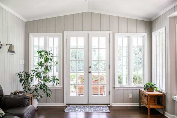 Interior French doors with divided-light glass panels