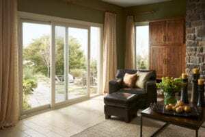 Simonton vinyl sliding patio door in a living room