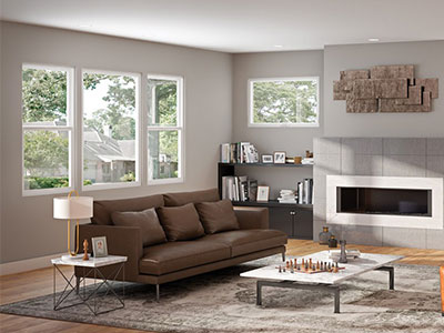 Living room with large Milgard windows