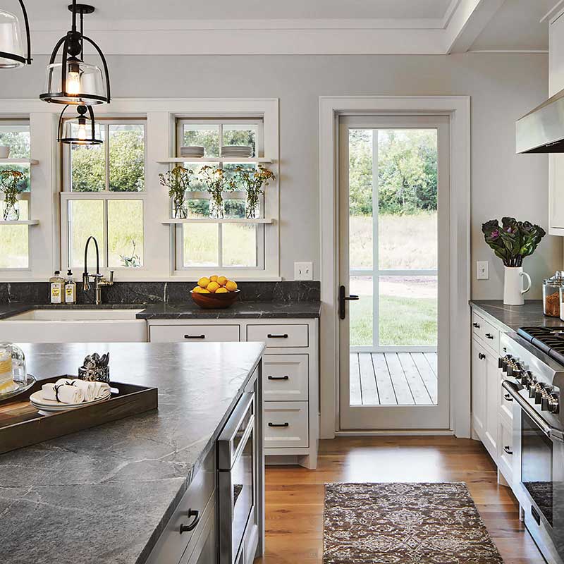 A swinging French entry door