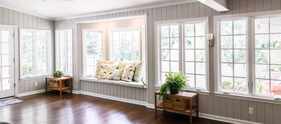 A newly installed replacement window in a bright room