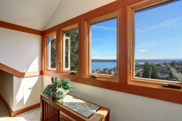 Warm brown wooden window frame color